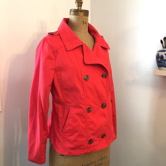 Vintage Gap Red Cotton Jacket, Double Breasted Pea Coat, Large, Y2K - Picture 3 of 13